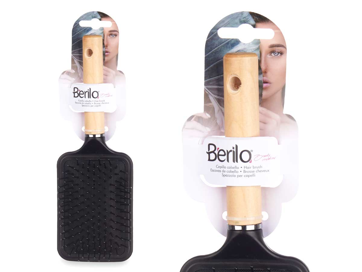 Cepillo cabello mango madera cuadrado - Imagen 3