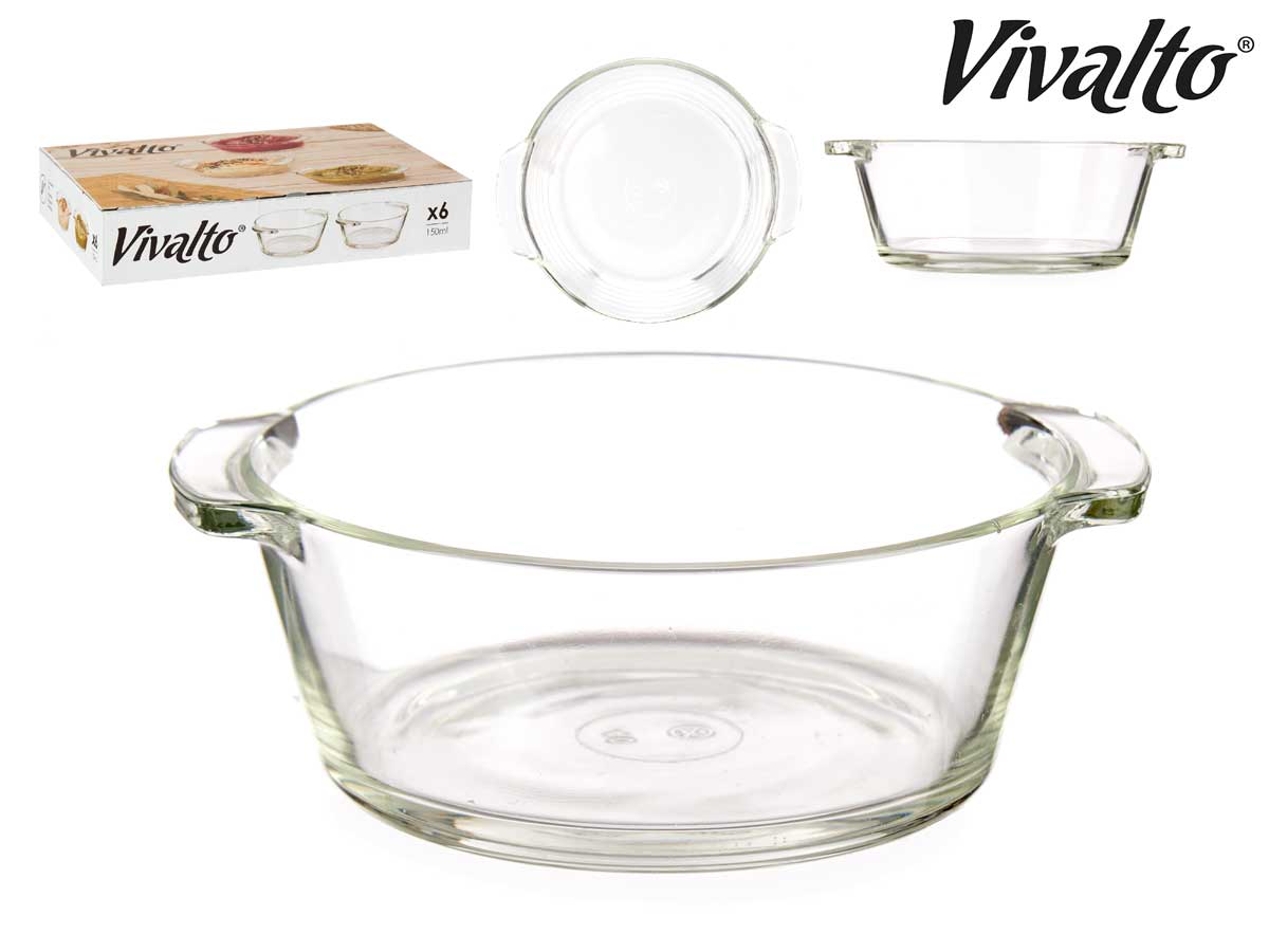 Cazuela vidrio aperitivo redonda con asas 150ml