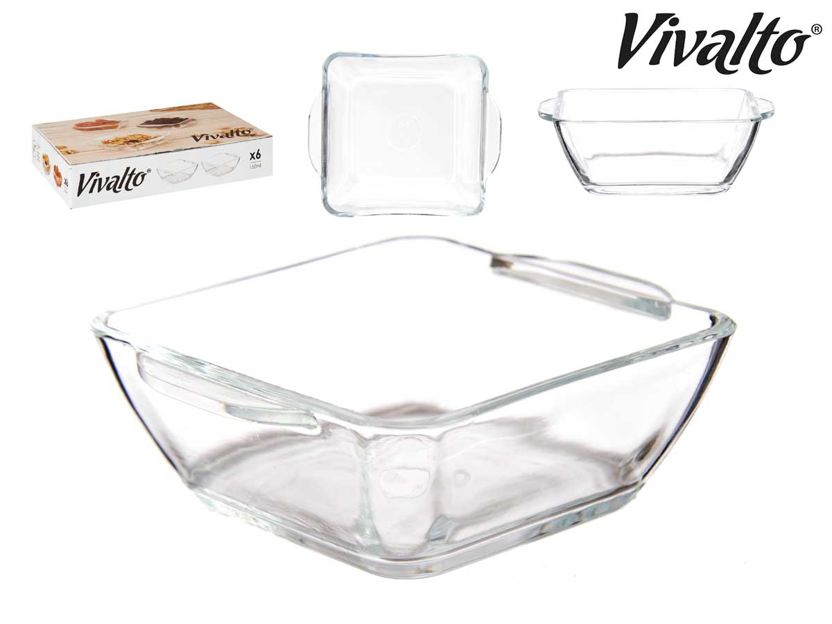 Cazuela vidrio aperitivo cuadrada con asas 150ml