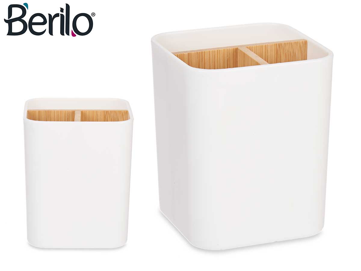 Organizador cuadrado 3 huecos bambu blanco