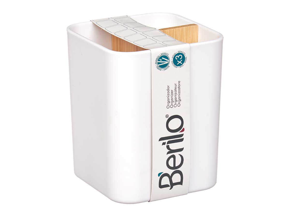 Organizador cuadrado 3 huecos bambu blanco - Imagen 2