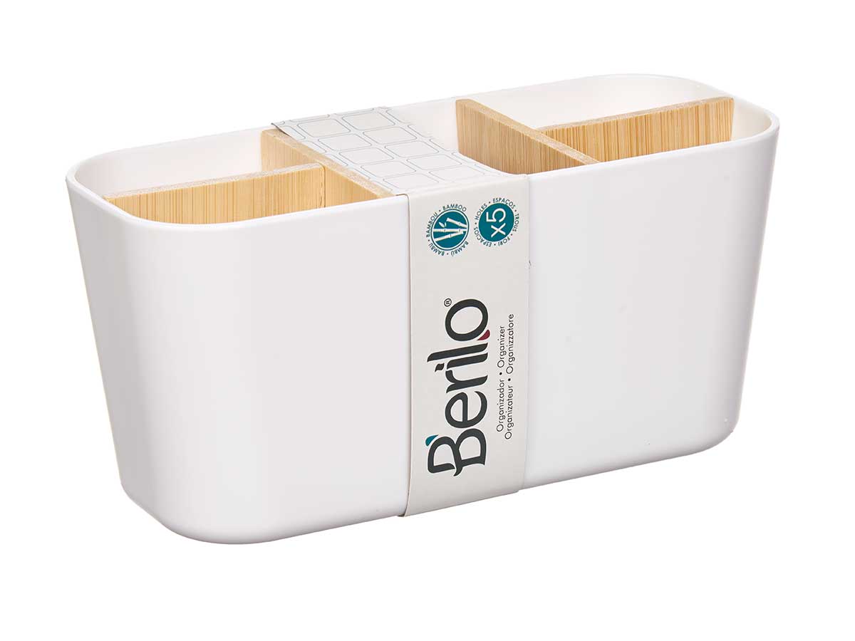 Organizador ovalado 5 huecos bambu blanco - Imagen 2