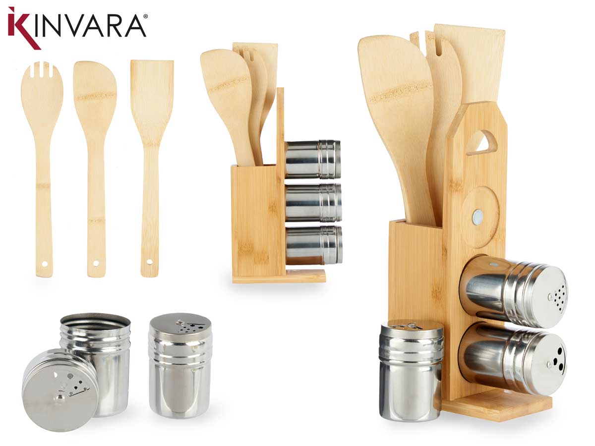 Set 7 pzs bambu soporte palas especieros