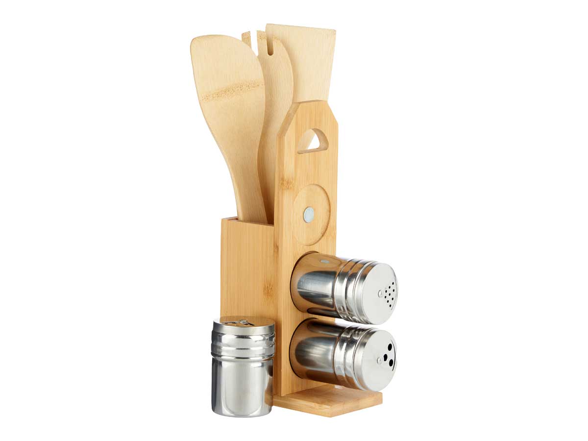 Set 7 pzs bambu soporte palas especieros - Imagen 2