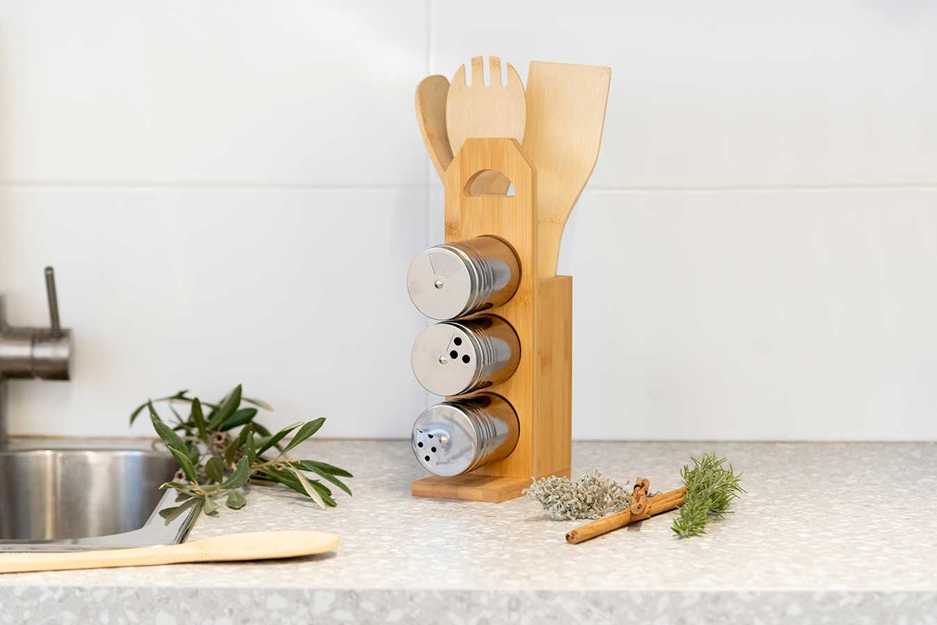Set 7 pzs bambu soporte palas especieros - Imagen 4