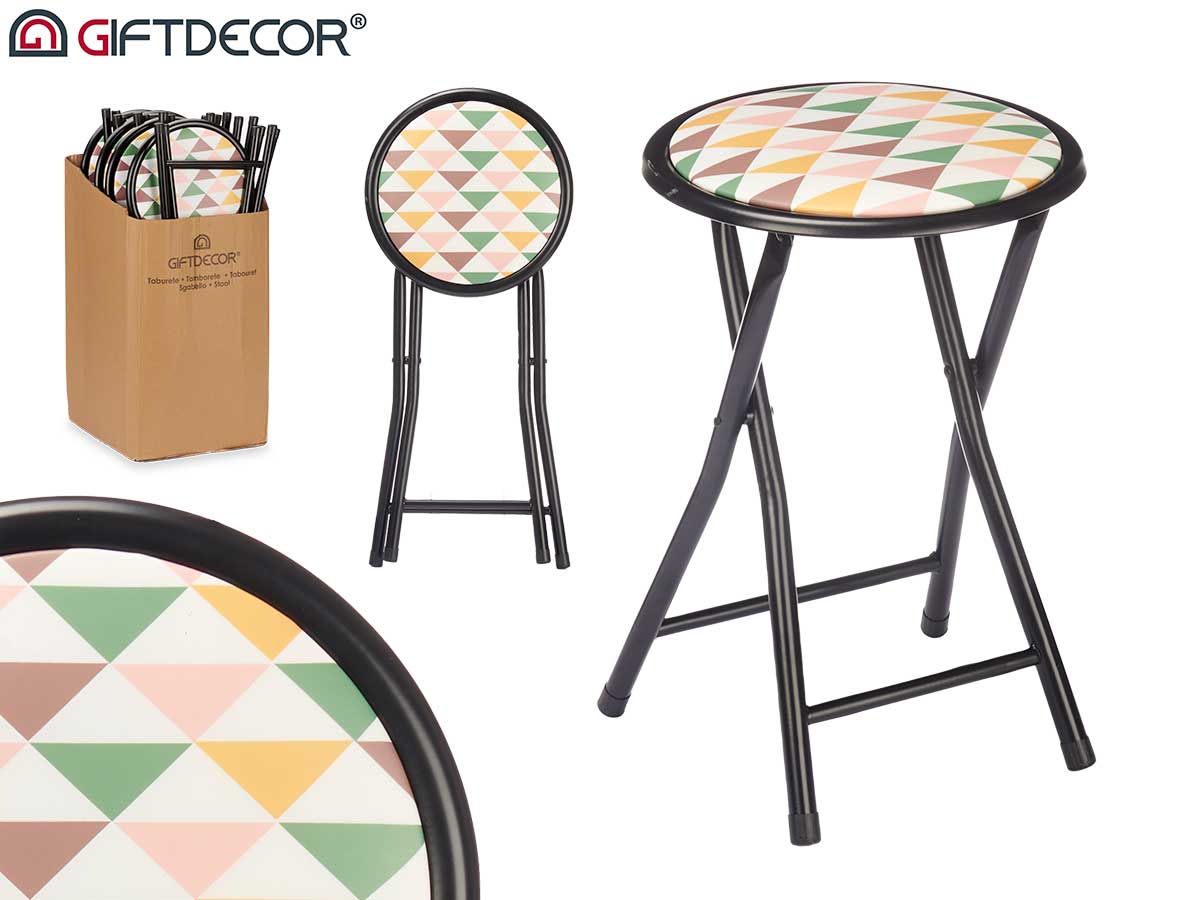 Taburete plegable pvc mate patas negras geometric