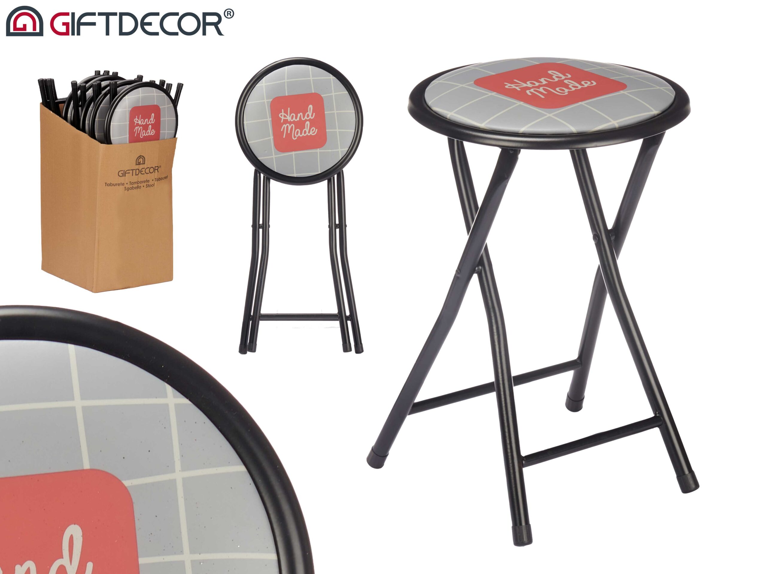 Taburete plegable pvc mate patas negras hand made