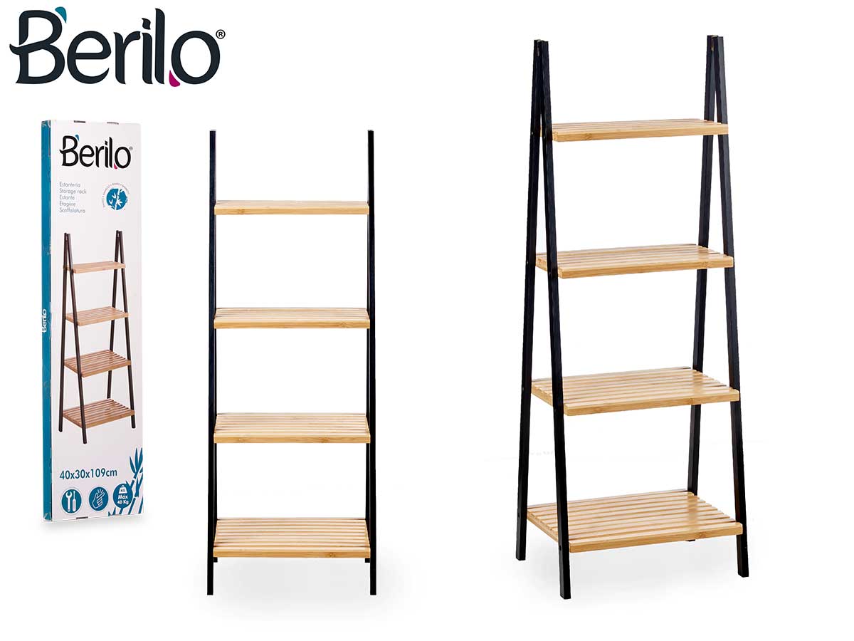 Estanteria escalera 4 estantes bambu negro