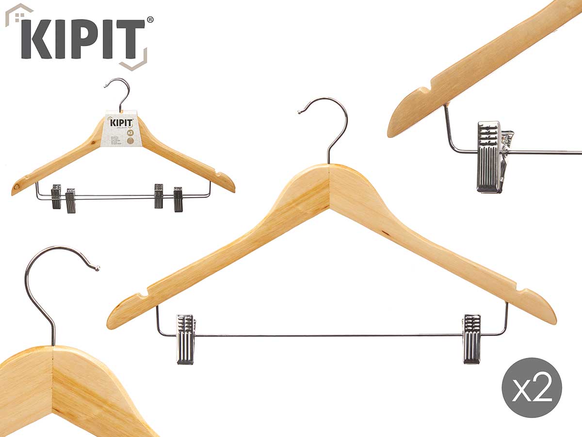 Set 2 perchas madera c pinza pantalon