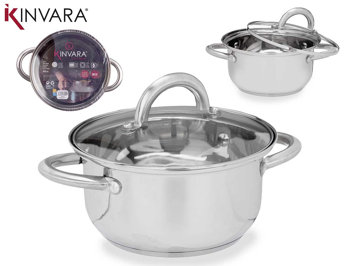 Cacerola acero 18 cm c tapa cristal