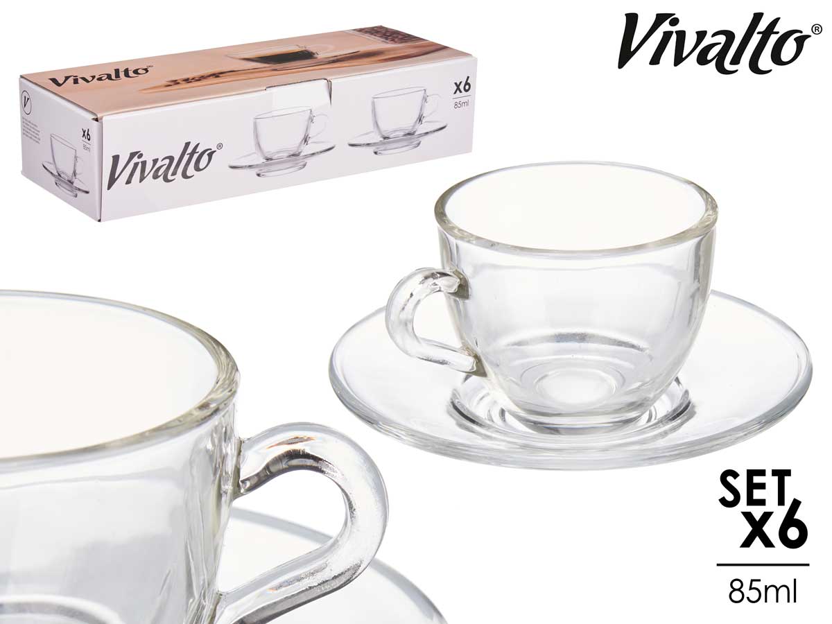 Taza vidrio cafe 85ml con plato