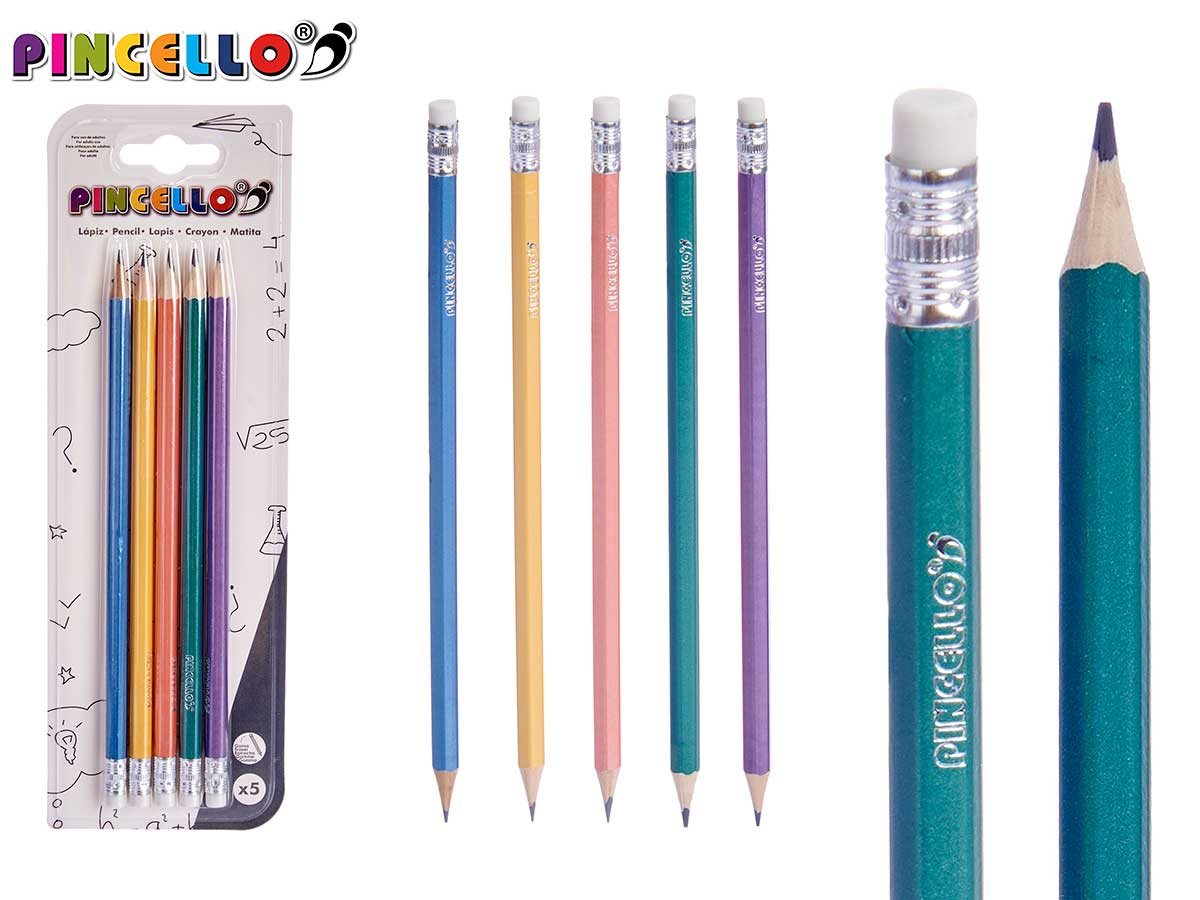 Set 5 lapices pasteles con goma