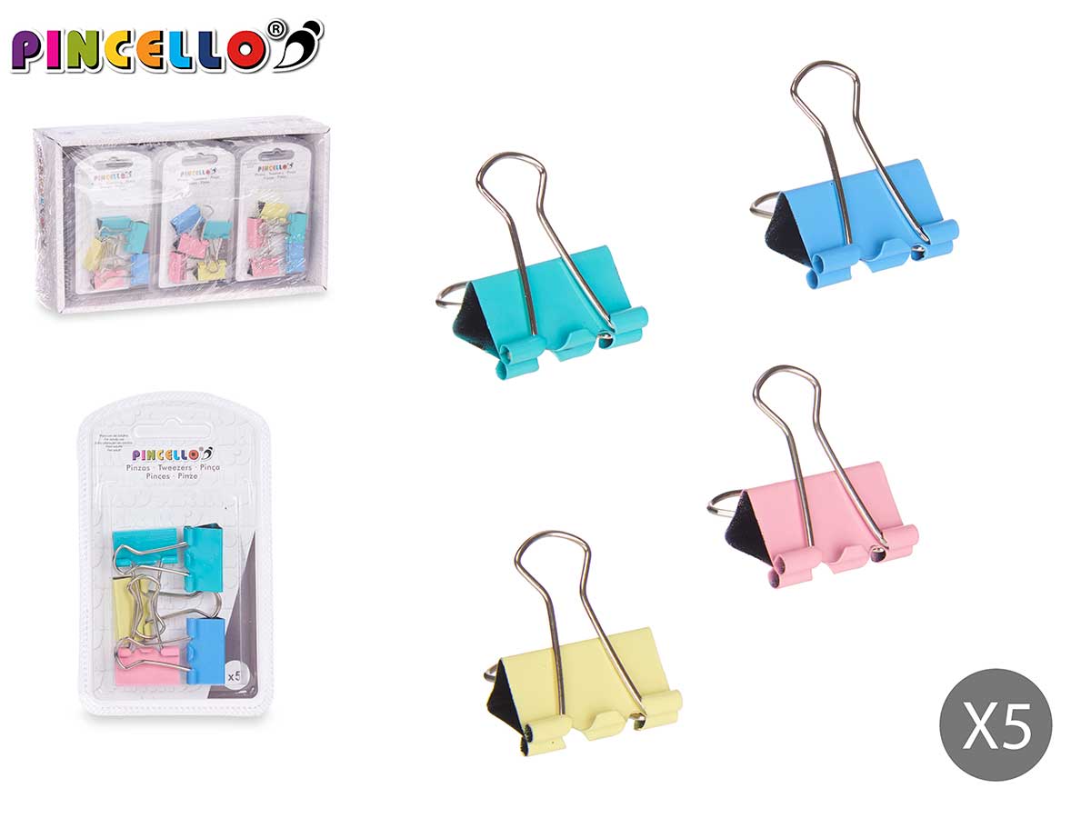 Set 5 pinzas clip color pastel med