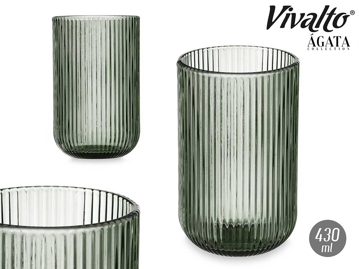 Vaso alto verde musgo rayas 430ml