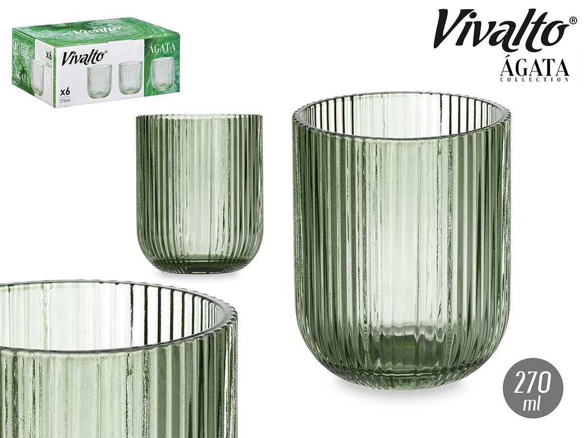 Vaso bajo verde musgo rayas 270ml