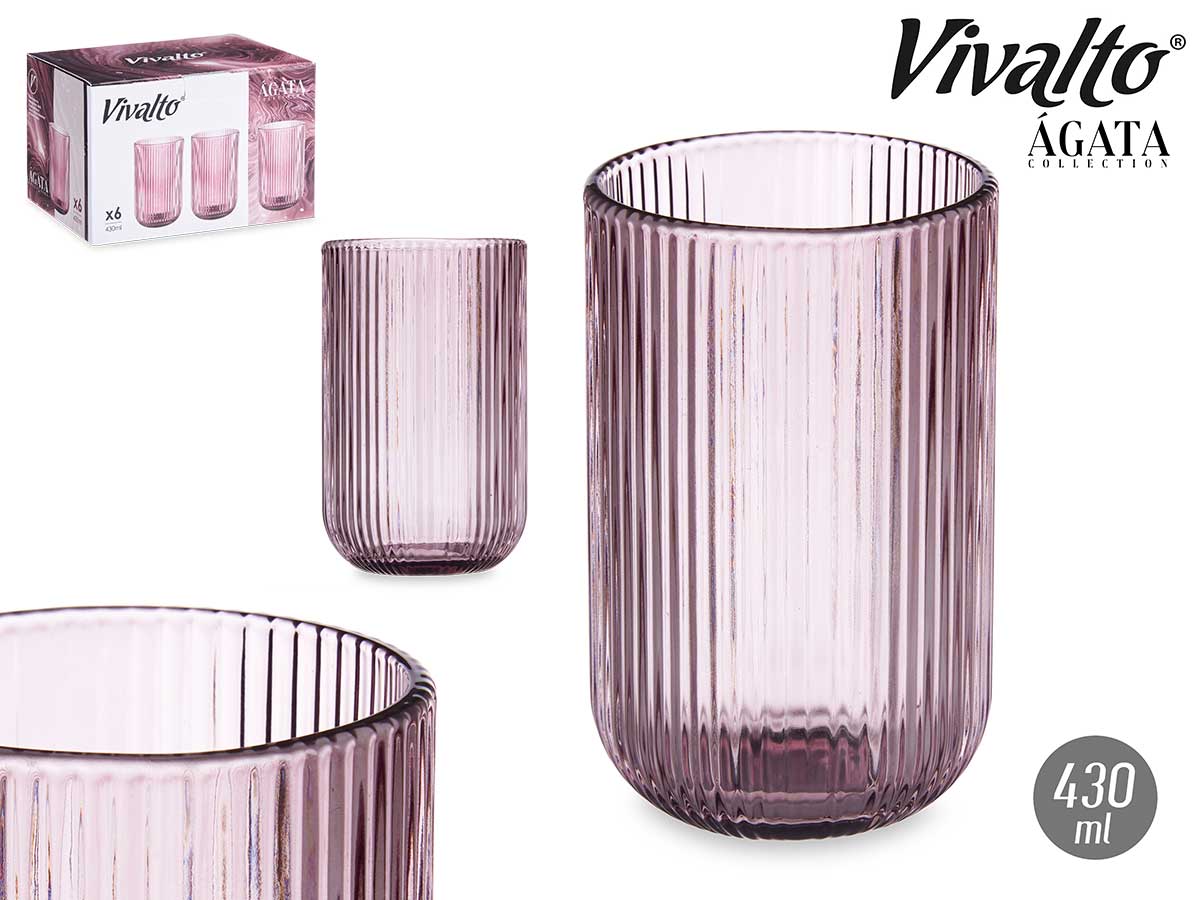 Vaso alto rosa rayas 430ml