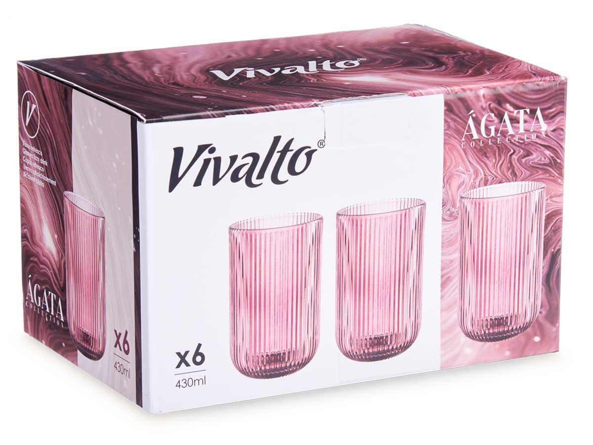 Vaso alto rosa rayas 430ml - Imagen 3