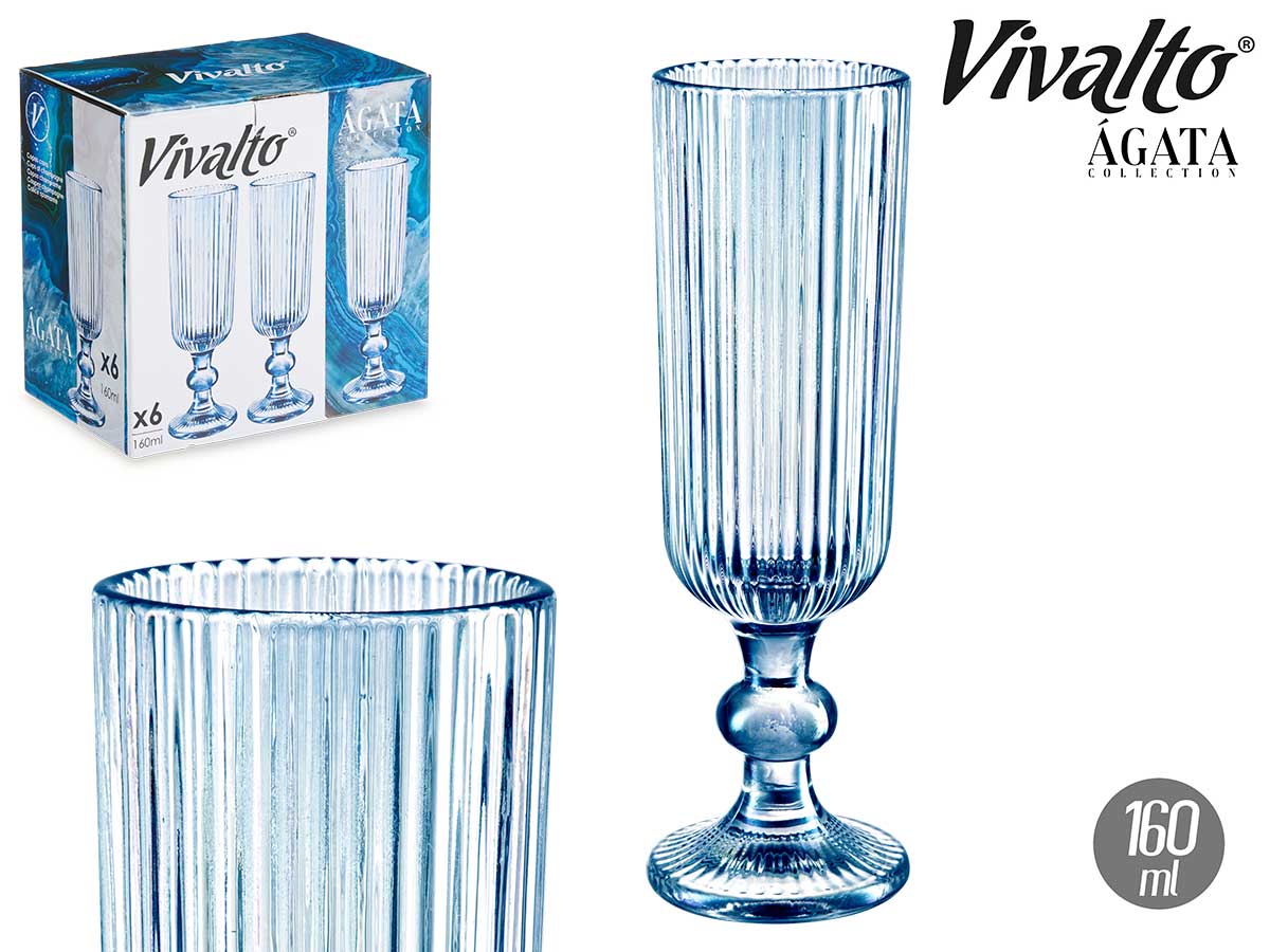 Copa cava azul oscuro rayas 160ml