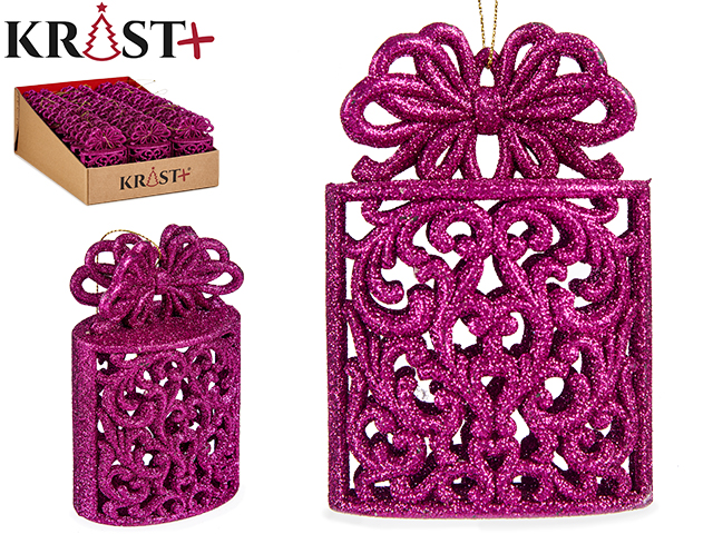 Adorno arbol navidad caja regalo fucsia