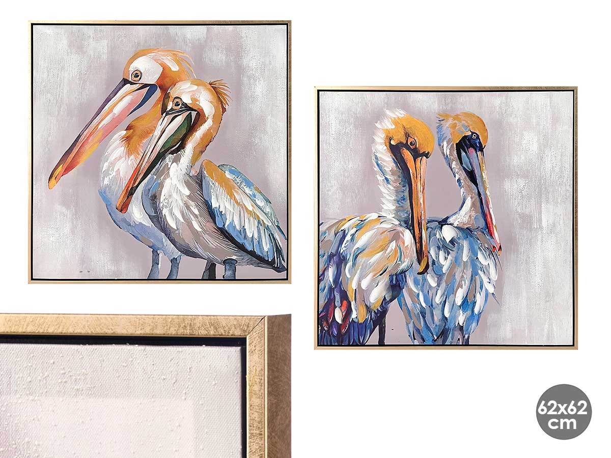 Cuadro lienzo marco oro pelicano surt 2 62 x 62
