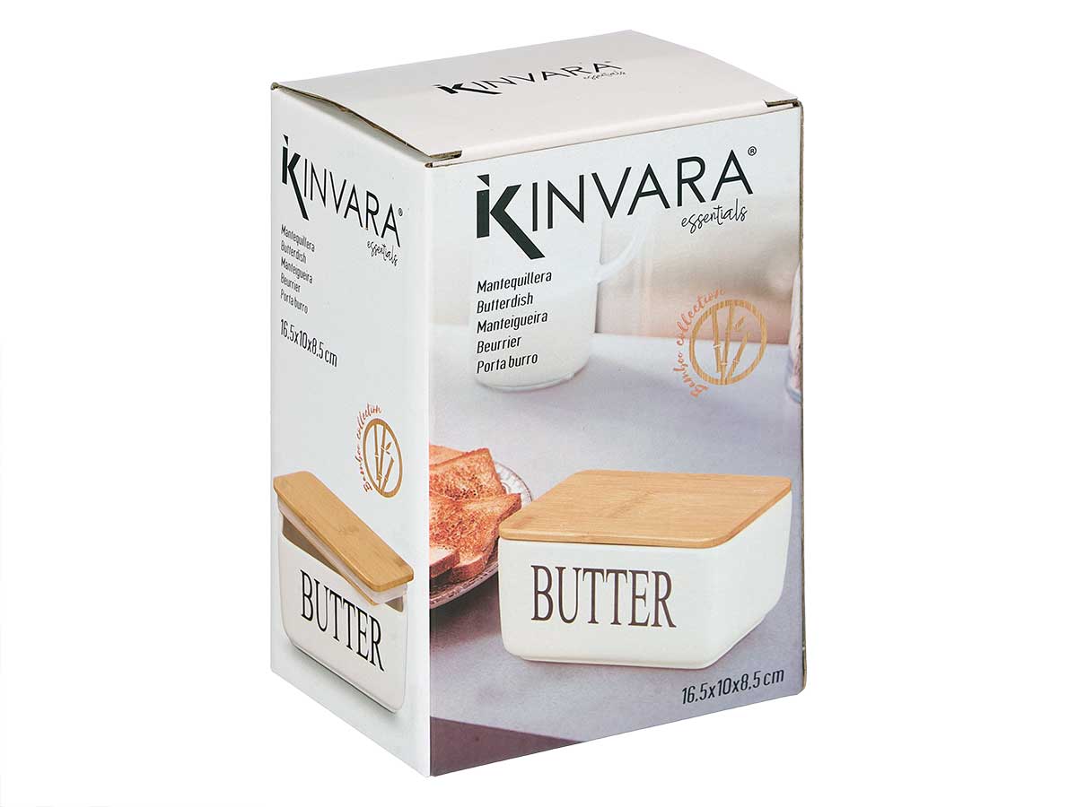 Mantequillera blanca tapa bambu - Imagen 2