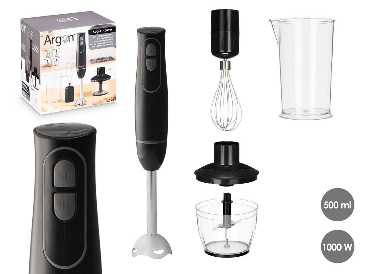 Set batidora accesorios negra gris 1000w