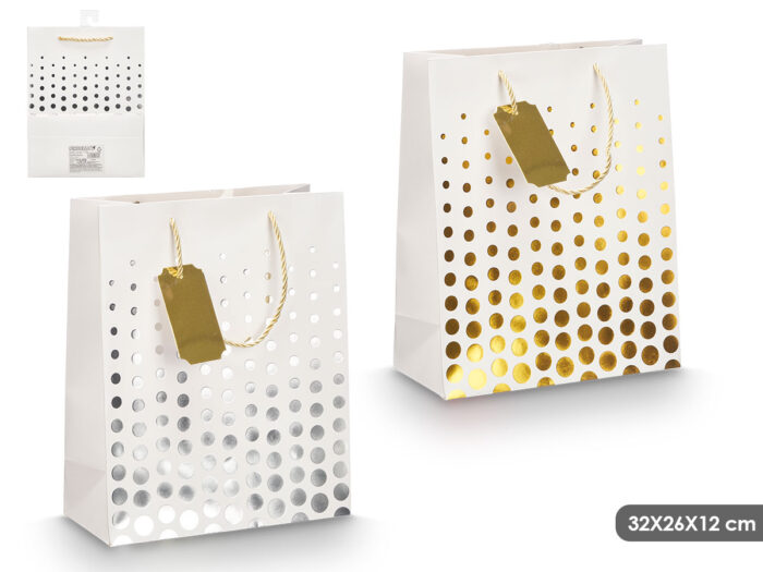 Bolsa asa puntos oro plata 32x26x12cm