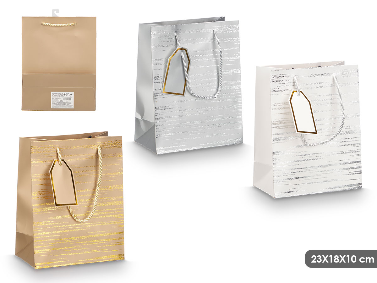 Bolsa asa lineas surt 3 col metalicos 23x18x10cm