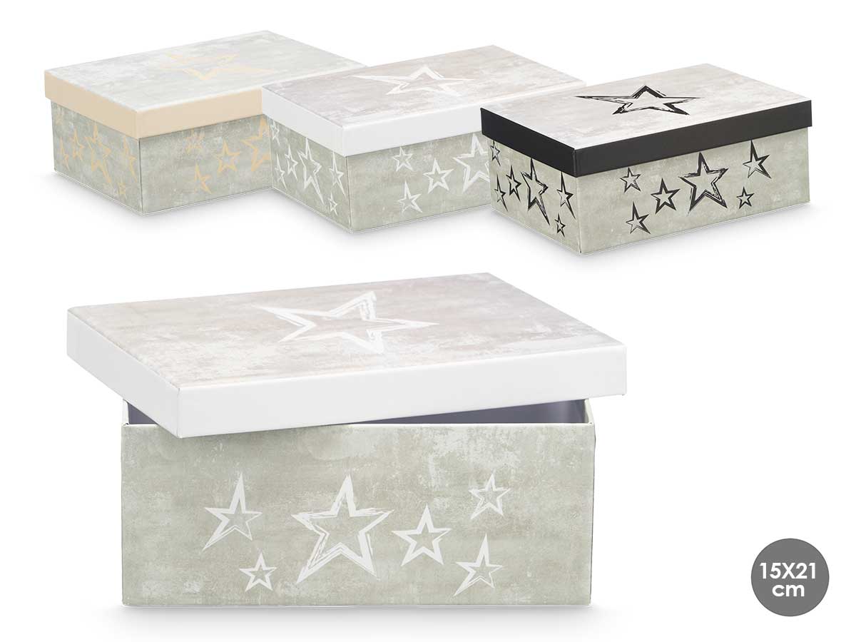 Caja carton estrellas surt 3 col neutro peq
