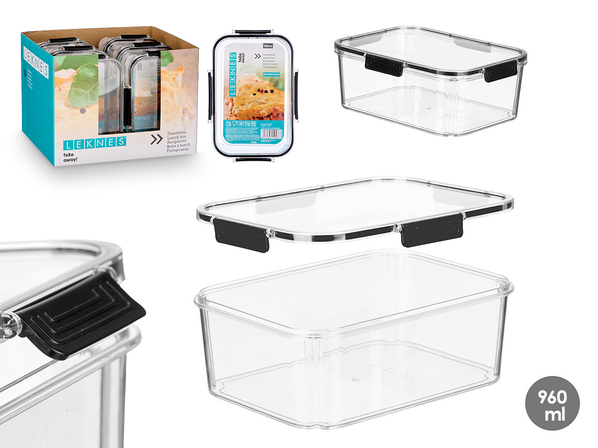 Fiambrera rectangular hermetica negra 950ml