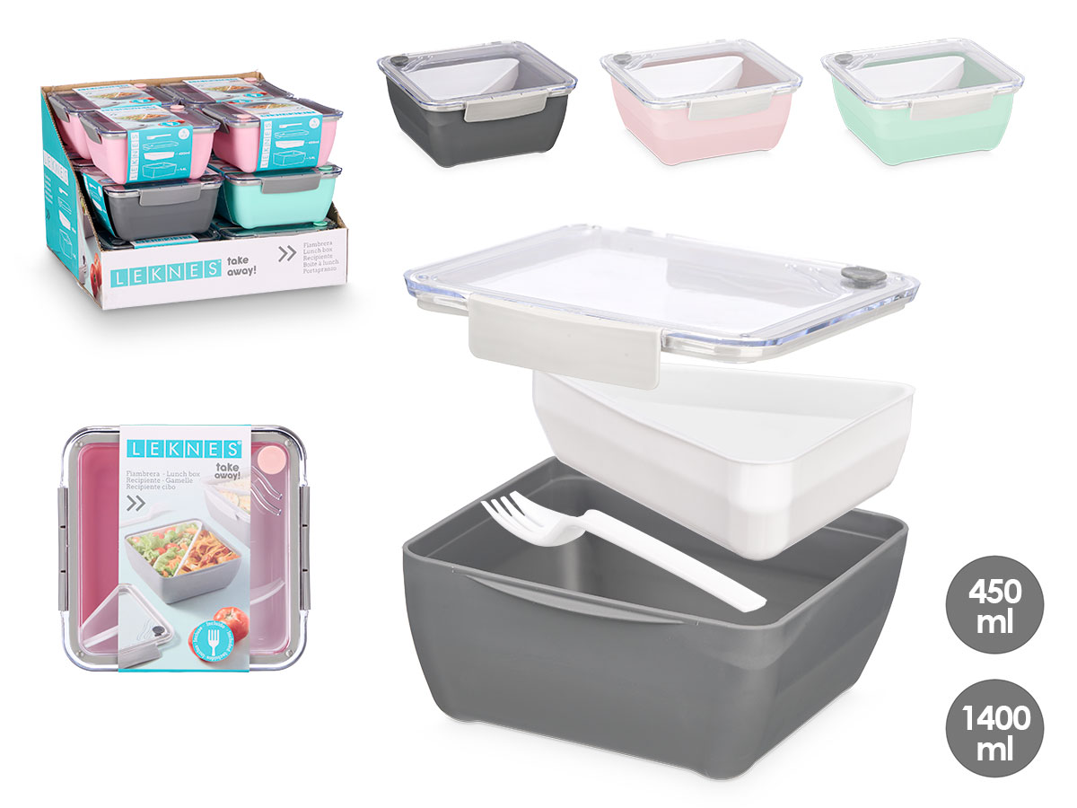 Fiambrera compartimentos surt 3 colores 450ml 1,4l