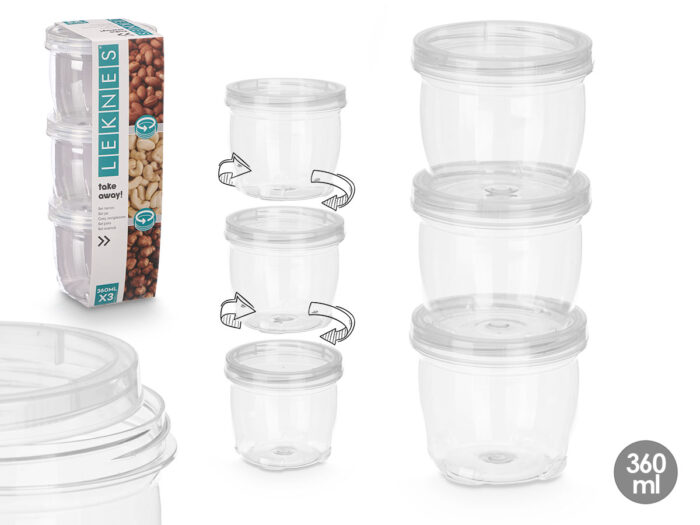 Set 3 tarros plastico 360ml