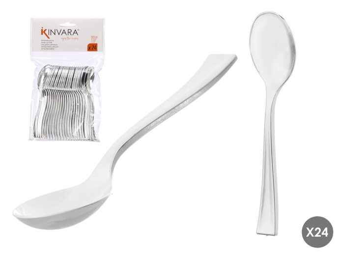 Set 24 cuchara cafe plastico plateado