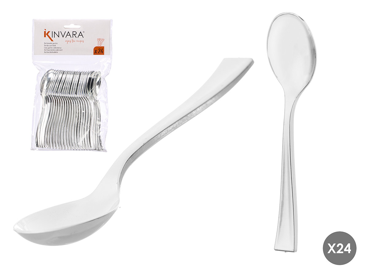 Set 24 cuchara cafe plastico plateado