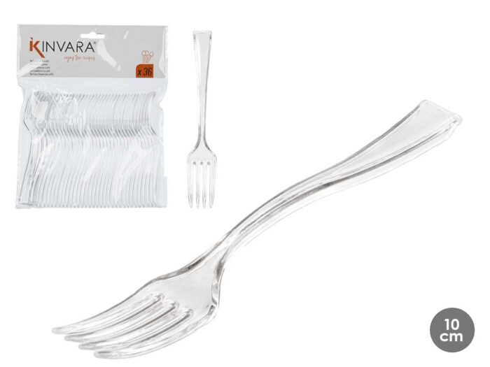 Set 36 tenedor postre plastico transparente