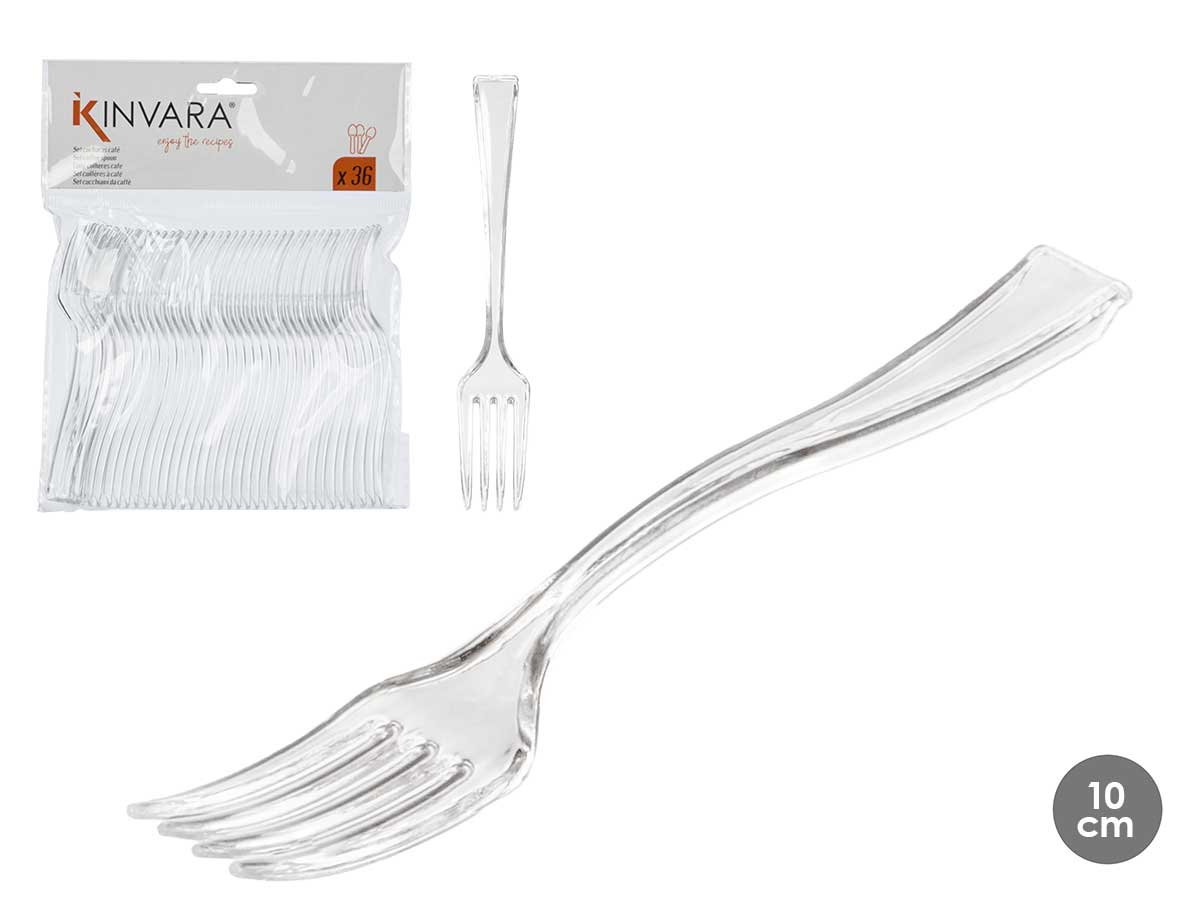 Set 36 tenedor postre plastico transparente