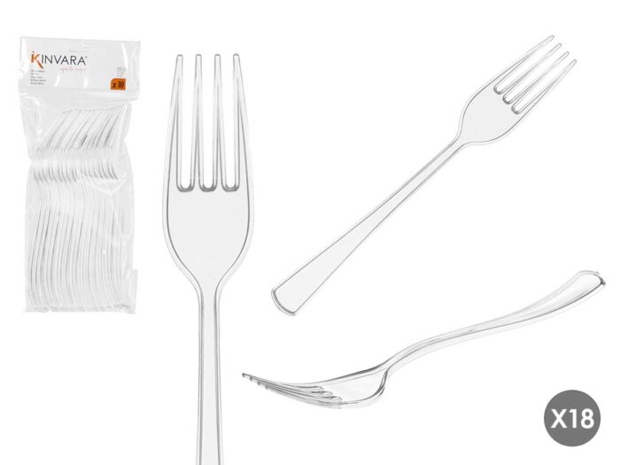 Set 18 tenedor plastico transparente