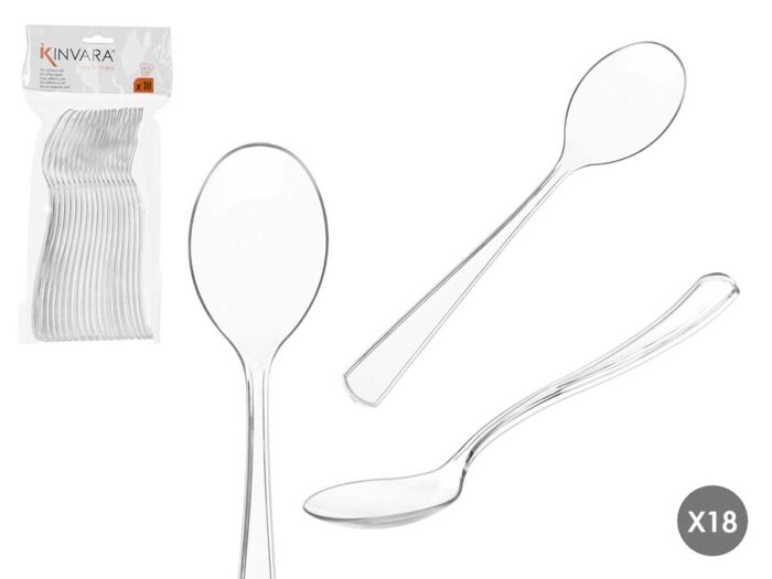 Set 18 cuchara plastico postre transparente