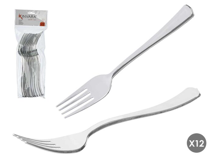 Set 12 tenedor plastico plateado