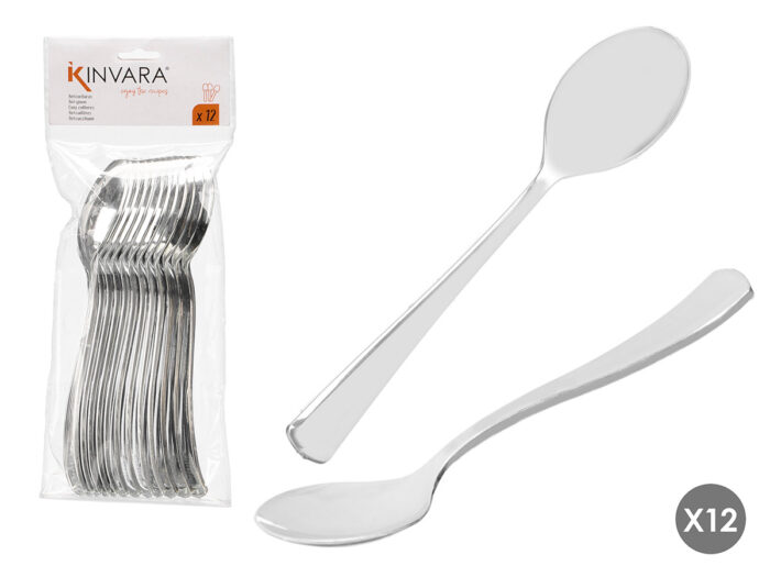 Set 12 cuchara plastico plateado