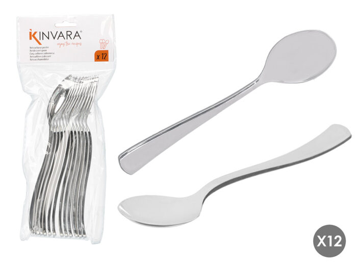 Set 12 cuchara postre plastico plateado