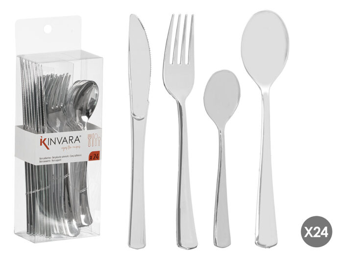 Set 24 cubiertos plastico plateado