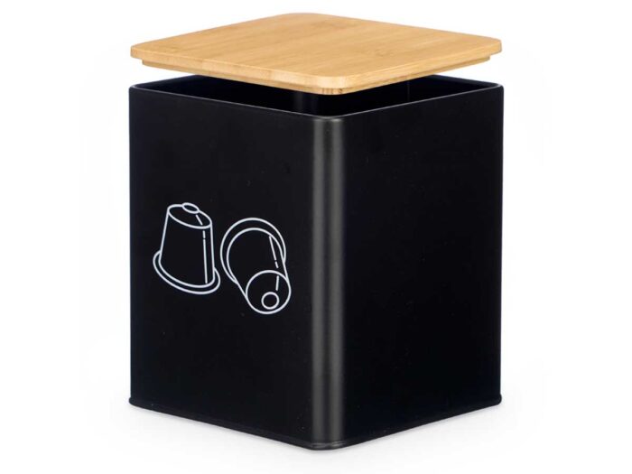 Tarro cuadrado tapa bambu portacapsulas negro - Imagen 2