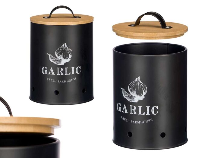 Bote para ajos tapa bambu negro