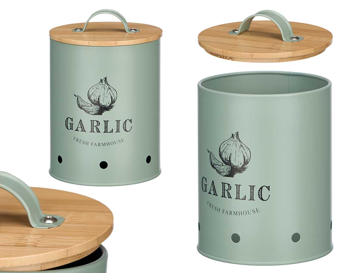 Bote para ajos tapa bambu verde menta