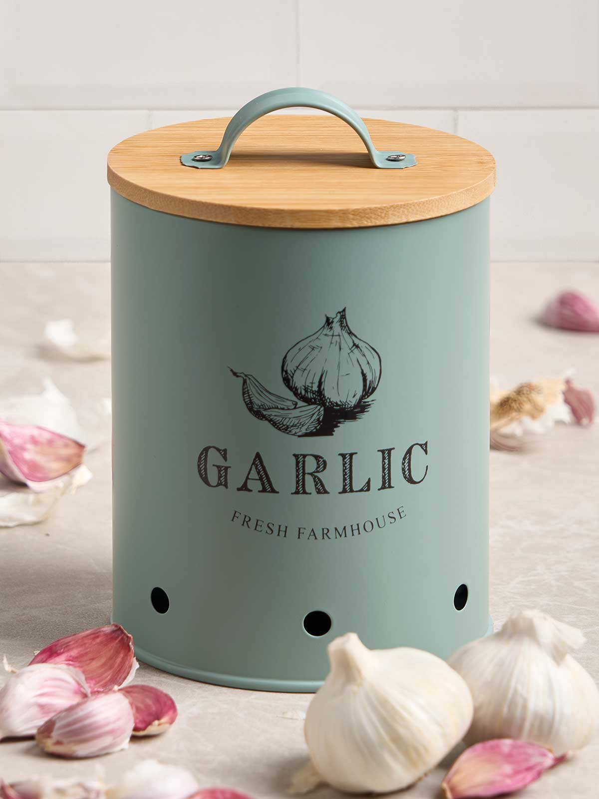 Bote para ajos tapa bambu verde menta - Imagen 2