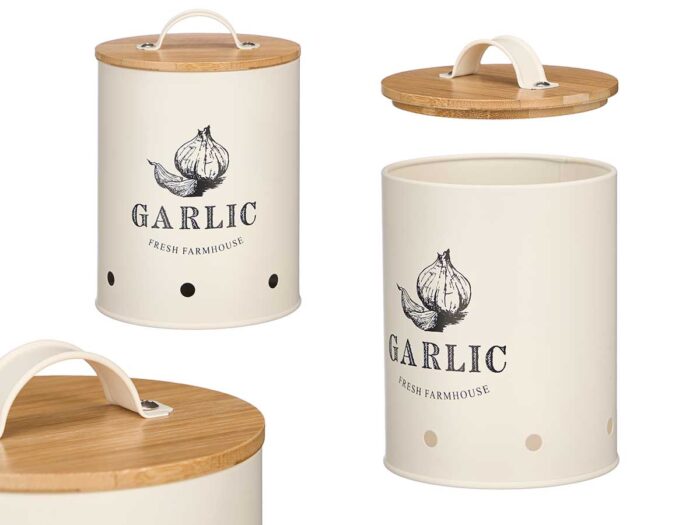 Bote para ajos tapa bambu crema