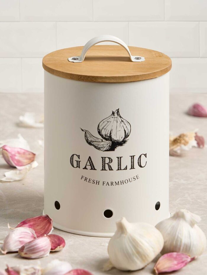 Bote para ajos tapa bambu crema - Imagen 2