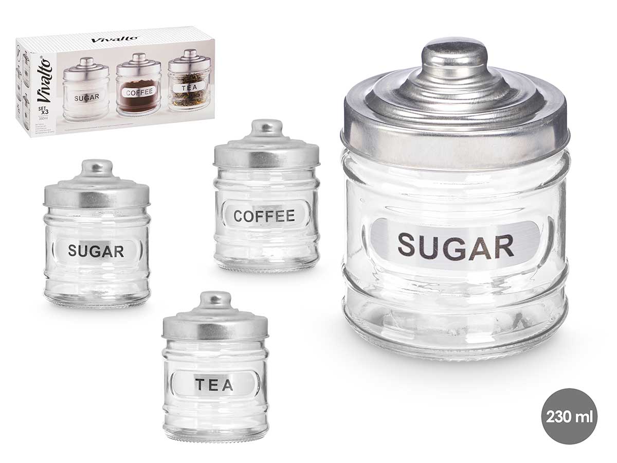 Set 3 tarros vidrio tapa aluminio 350ml