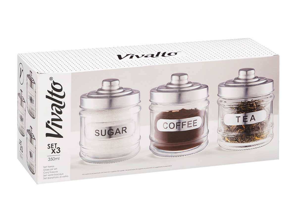 Set 3 tarros vidrio tapa aluminio 350ml - Imagen 2